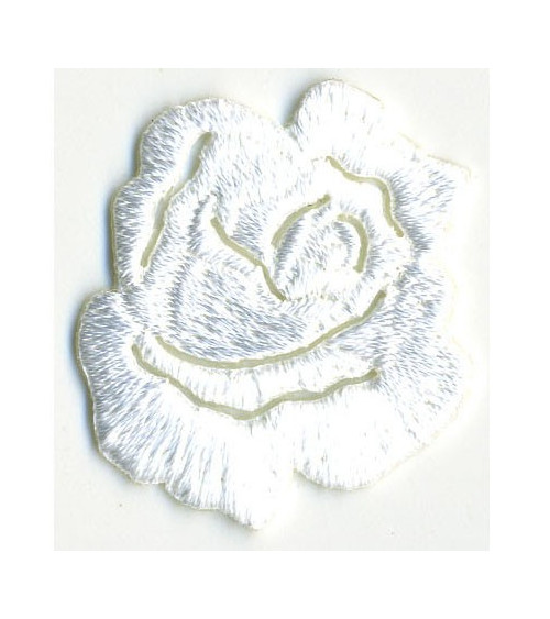 Small white rose iron-on badge