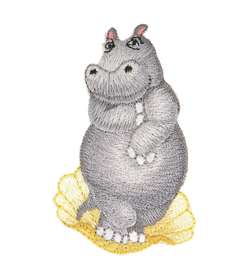 Iron-on animal badge hippopotamus statue 6cm x 3.5cm