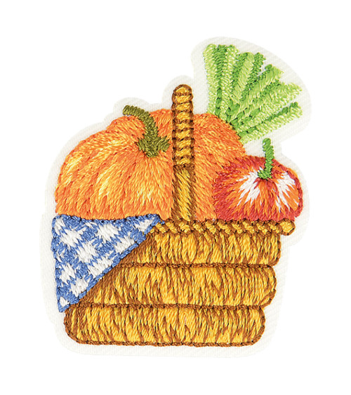 Herbstlicher Kürbiskorb-Aufnäher zum Aufbügeln, 4 cm x 3 cm