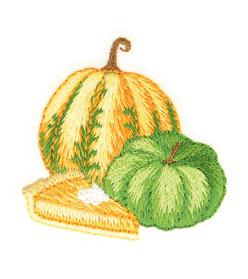 Herbstlicher Kürbis- und Kuchen-Aufnäher zum Aufbügeln, 4 cm x 4 cm