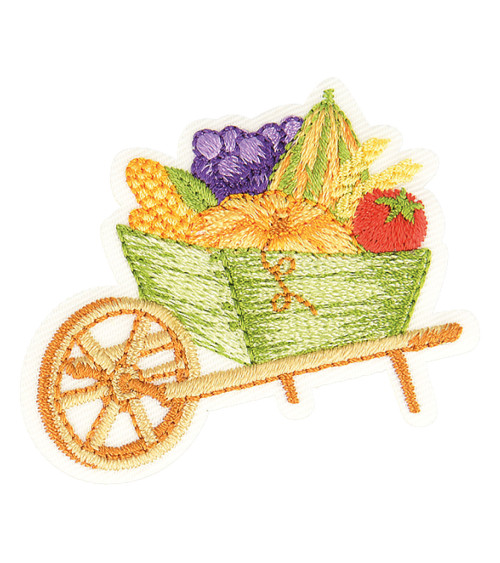 Wheelbarrow autumn iron-on patch 5cm x 4cm