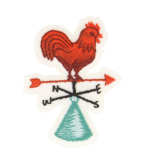 Iron-on badge farm rooster weather vane 5.5cm x 4.5cm