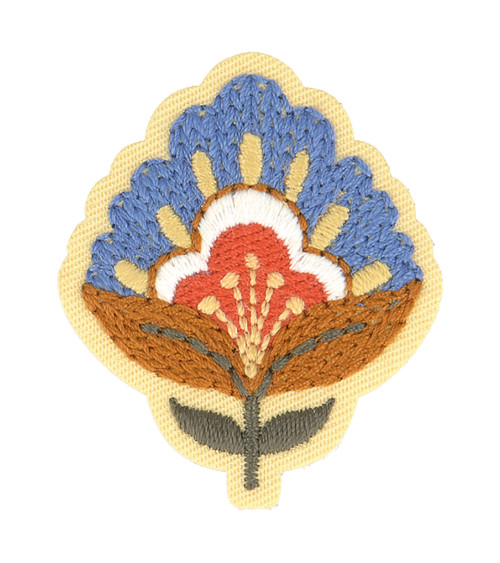 Blue Nordic flower iron-on badge 5cm x 4cm