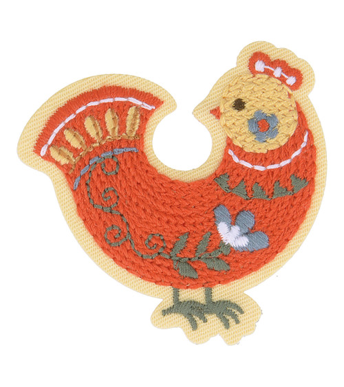 Nordic garden hen iron-on badge 5.5cm x 5cm