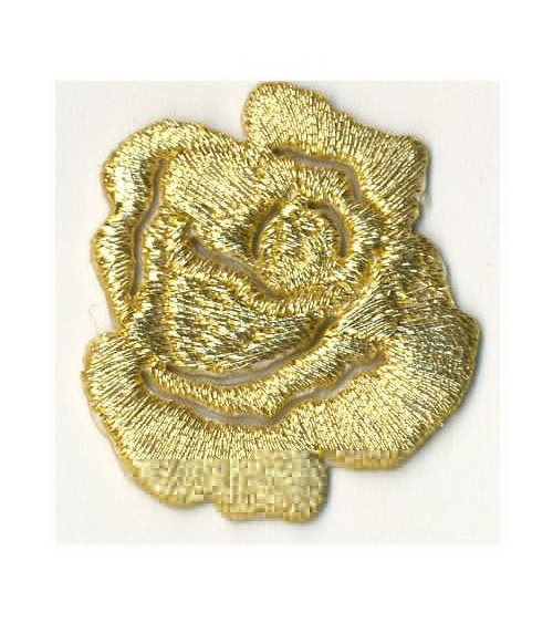 Small gold rose iron-on badge - lurex