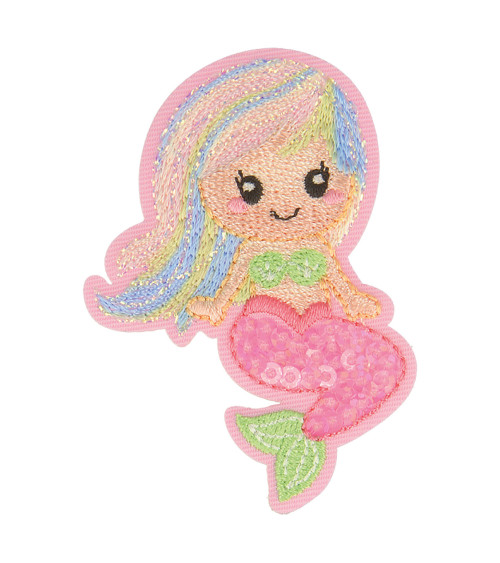 Pink mermaid aquatic iron-on badge 6cm x 4cm