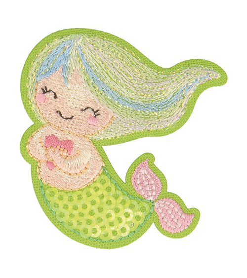 Green mermaid aquatic iron-on badge 5cm x 4.5cm