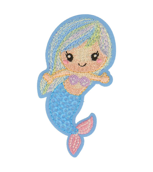 Blue mermaid aquatic iron-on badge 6.5cm x 4.5cm