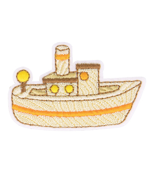 Iron-on patch wooden toy boat 4.5cm x 3cm