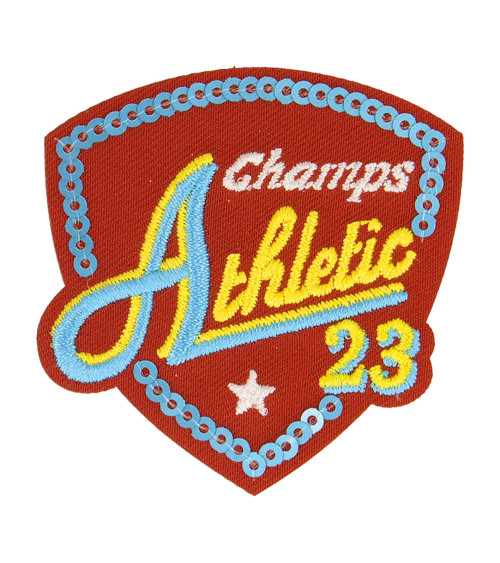 Aufbügelabzeichen Sportchampions, sportliches Wappen, 5 cm x 4,5 cm