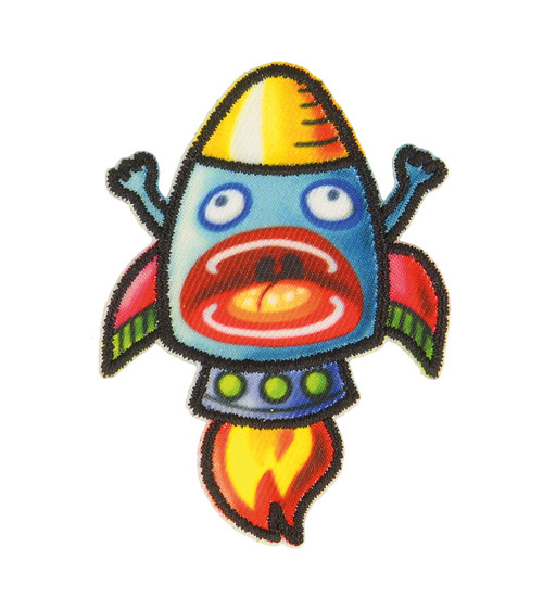 Fun rocket iron-on badge 6cm x 4cm