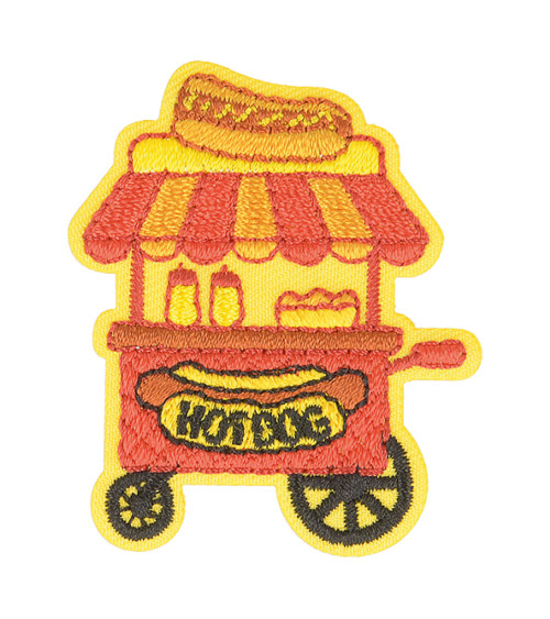 Set of 3 iron-on food truck hot dog badges 4cm x 3.5cm