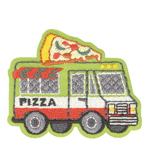 Set of 3 iron-on food truck pizza badges 4.5cm x 3.5cm