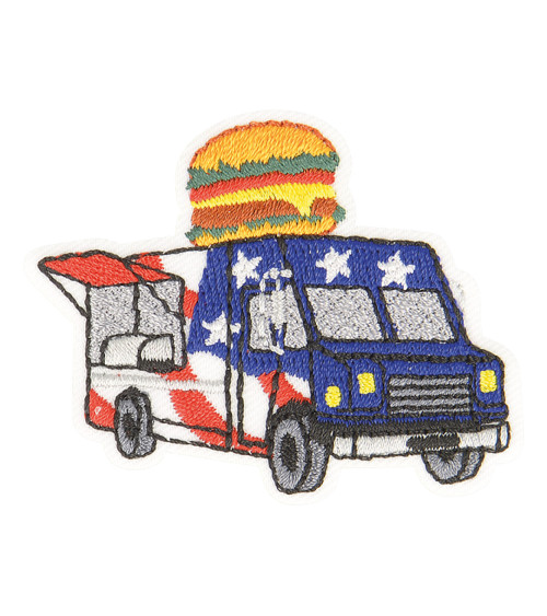 Set of 3 iron-on food truck hamburger badges 4.5cm x 4cm