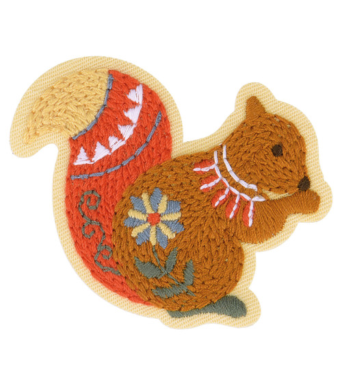 Set of 3 Nordic garden squirrel iron-on patches 6cm x 4.5cm