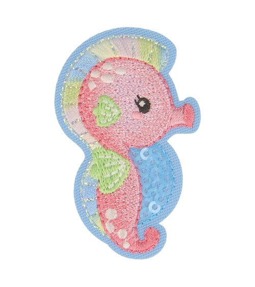 Set of 3 iron-on aquatic seahorse badges 6.5cm x 3.5cm