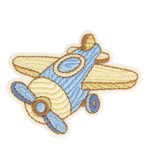 Set of 3 iron-on wooden toy airplane badges 4.5cm x 3cm