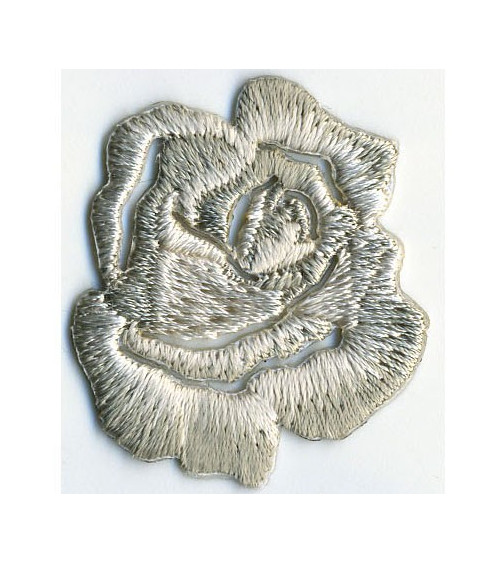 Small grey rose iron-on badge