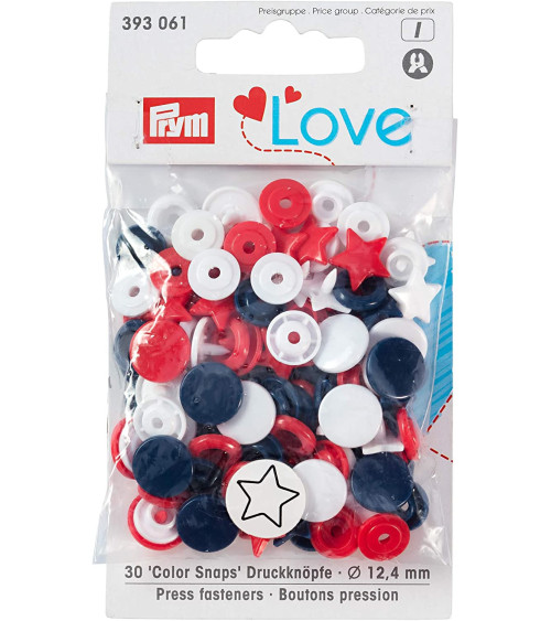 Botón a presión Prym Love estrella rojo blanco azul marino