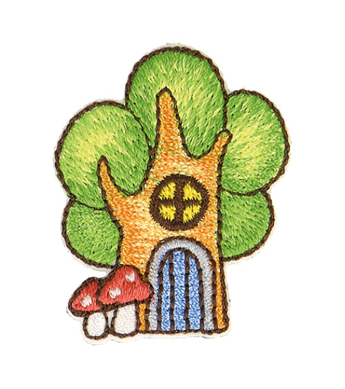 Iron-on patch fairy house tree 3.5x2.5cm