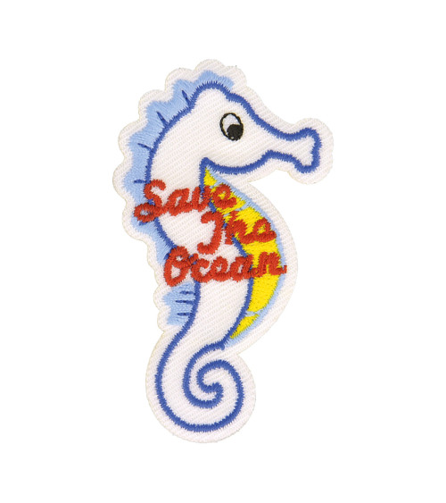 Save the ocean seahorse iron-on badge 5.5x3cm