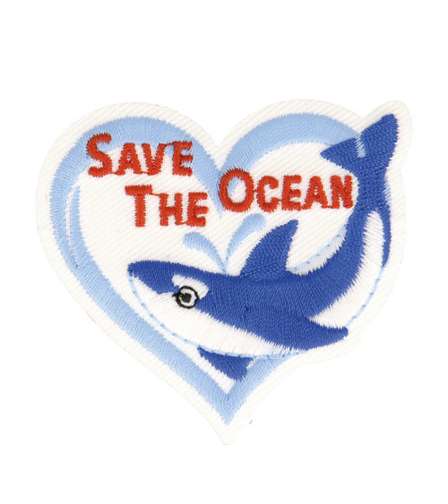 Save the ocean whale heart iron-on badge 4.5x4.5cm