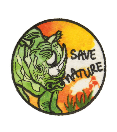 Bügelflicken Save Nature Nashorn 5,5x5,5cm