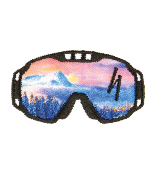 Iron-on hiking glasses badge 5x3cm