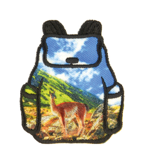 Iron-on hiking backpack badge 5x4cm