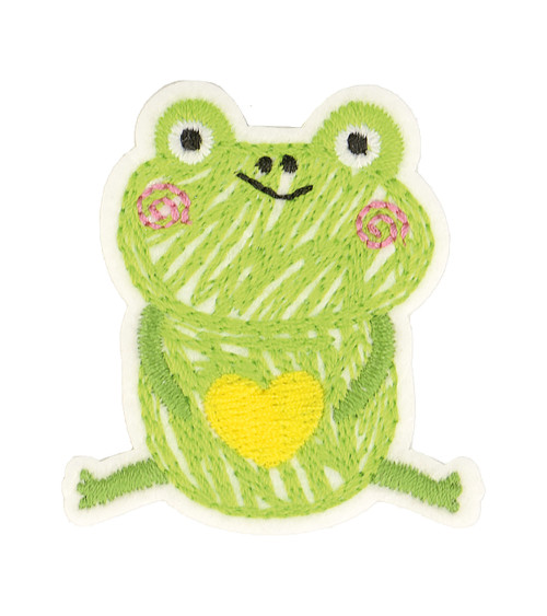 Iron-on animal badge drawn frog 4.5x4cm