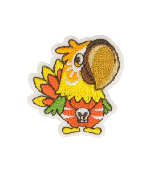 Orange tropical bird iron-on badge 4x3.5cm