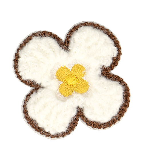 White flower iron-on badge 4x4cm