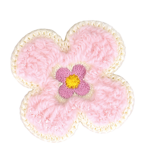 Pink flower iron-on badge 4x4cm