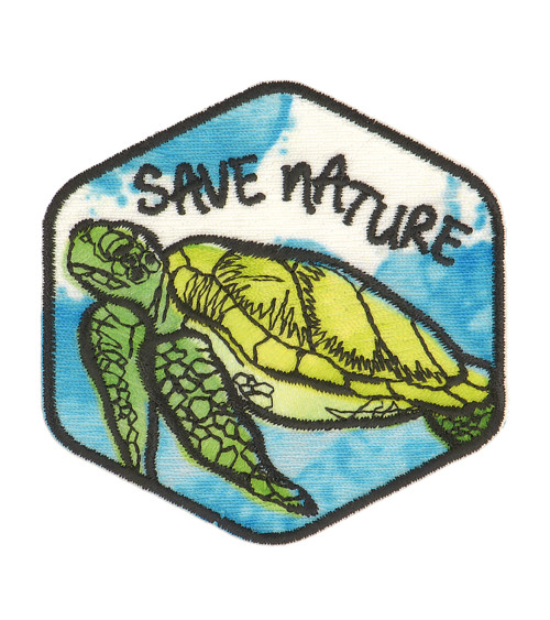 Set of 3 iron-on patches save nature turtle 5.5x5.5cm