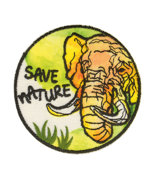 Set of 3 iron-on patches save nature elephant 5.5x5.5cm