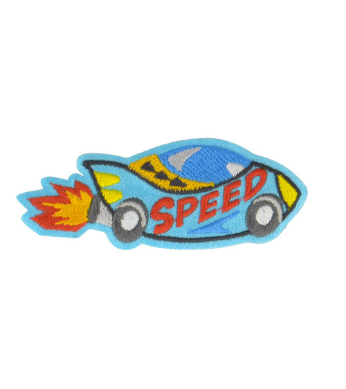 Set mit 3 aufbügelbaren Speed-Car-Abzeichen 6,5 x 2,5 cm