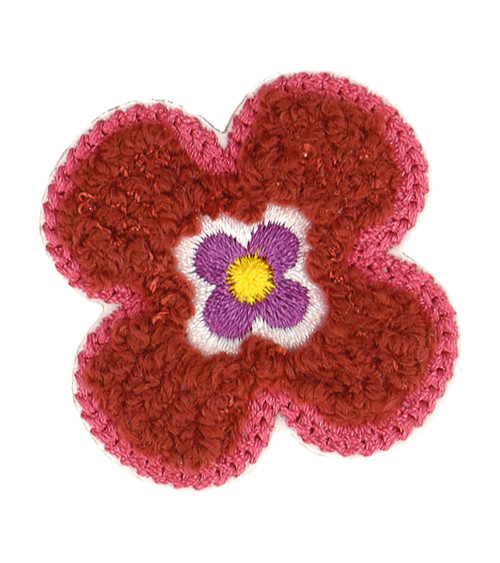 Set of 3 iron-on burgundy flower badges 4x4cm