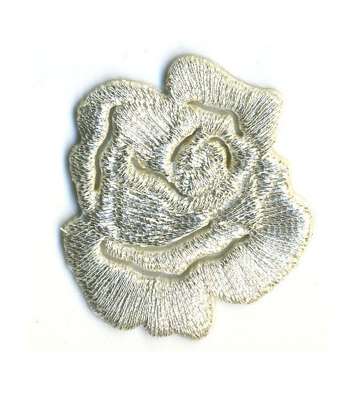 Small mother-of-pearl rose iron-on badge - lurex