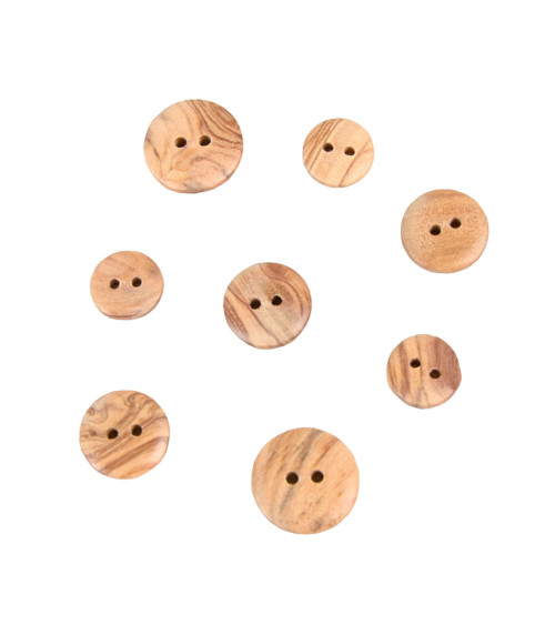 Set of 6 wooden buttons 2 holes natural wood