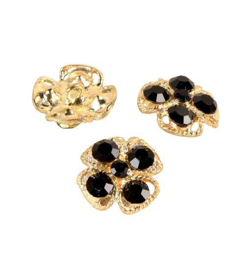 Set of 6 black clover rhinestone buttons 19mm