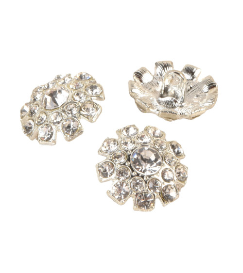 Set of 6 white rhinestone buttons 18mm