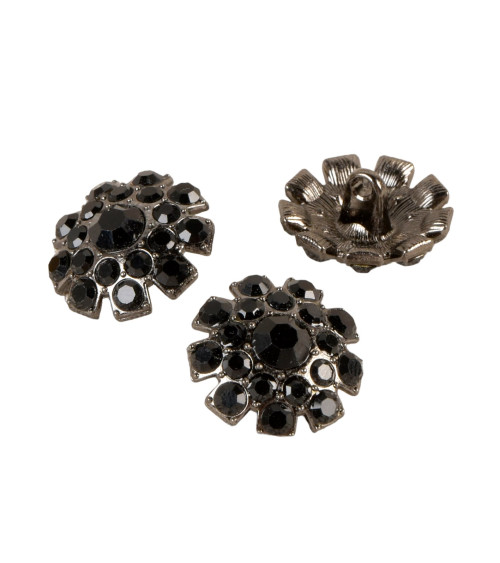 Set of 6 black rhinestone buttons 18mm