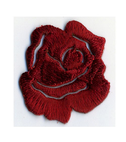 Small deep red rose iron-on badge