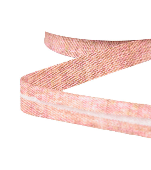 Bobina da 25 m di nastro in sbieco effetto lino da 20 mm rosa antico