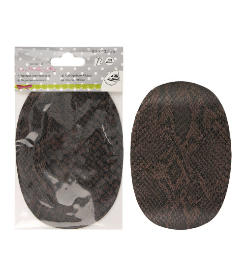 Set of 2 iron-on or sew-on elbow patches in brown snakeskin look 13.5cmx9cm Made in France