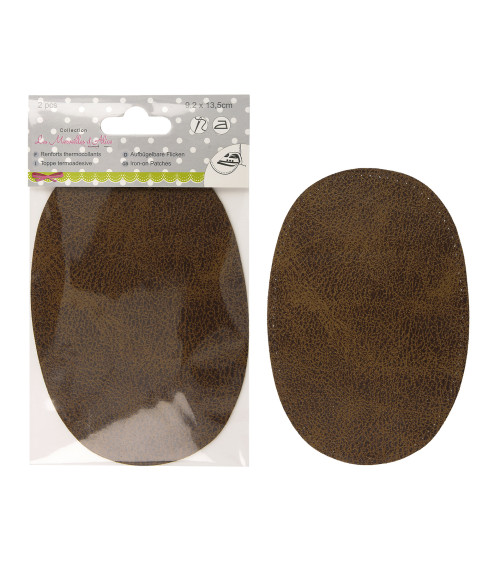 Set of 2 iron-on or sew-on elbow patches in Havana brown leather look 13.5cmx9cm Made in France