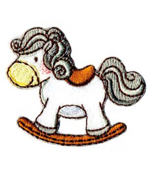 White rocking horse iron-on badge