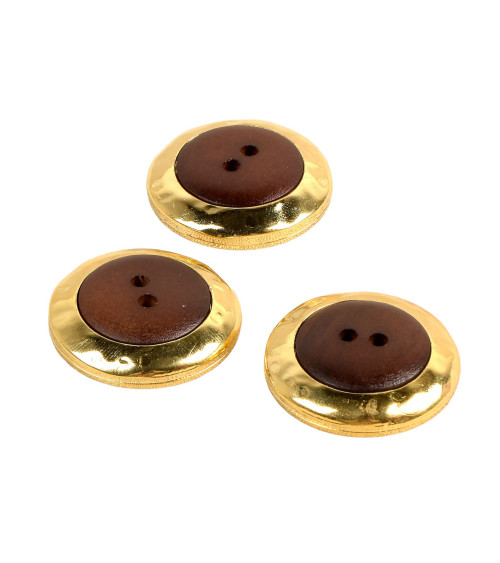 2-hole wooden button, natural brown, 31mm, made in France