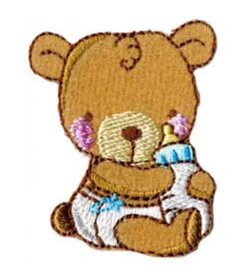 Bear with bottle iron-on badge