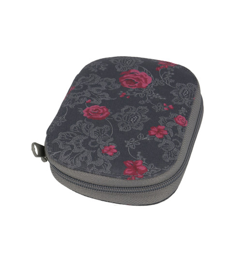 Sewing bag 14cmx9cm romantic print gray red roses